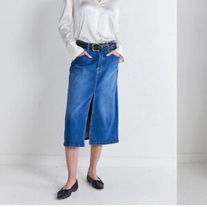 Ruti the 90s Denim Midi Skirt Size 0 Blue Front Slit Button Fly High Rise NWT